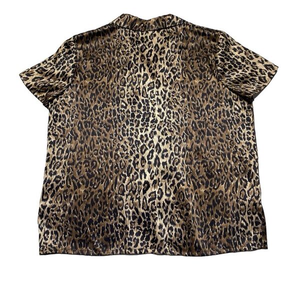 Vintage City Silk 100% Silk Leopard Print Button Front Blouse Short Sleeve Sz L - Picture 6 of 11